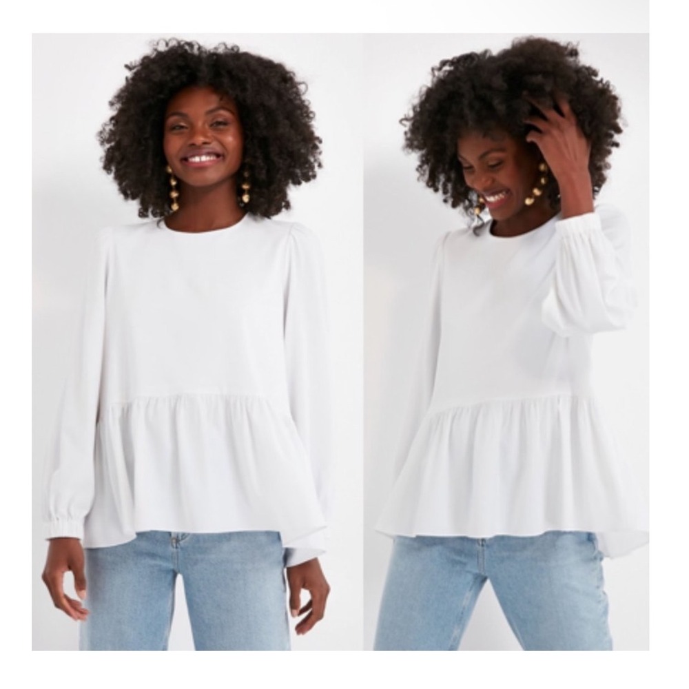 POMANDER PLACE Tuckernuck Carlota long sleeve peplum blouse In White Soe Medium